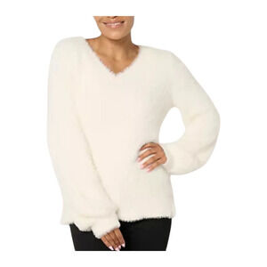 Jingle Belles by Kim Gravel Women's Eyelash Yarn Sweater Cream - Regular